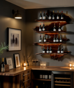 Alternative view of Live Edge Floating Wine Rack with Stacked Solid Slab Tiers
