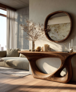 Sculpted Solid Wood Console Table with Carved Organic Voids