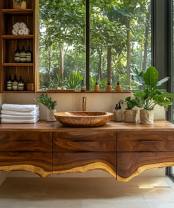 Live Edge Hardwood Floating Bathroom Vanity with Drawer Storage