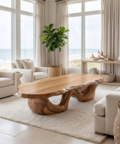 Alternative view of Live Edge Solid Wood Coffee Table with Flowing Pedestal Base