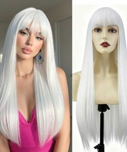 White Long Straight Wig With Bangs BE43