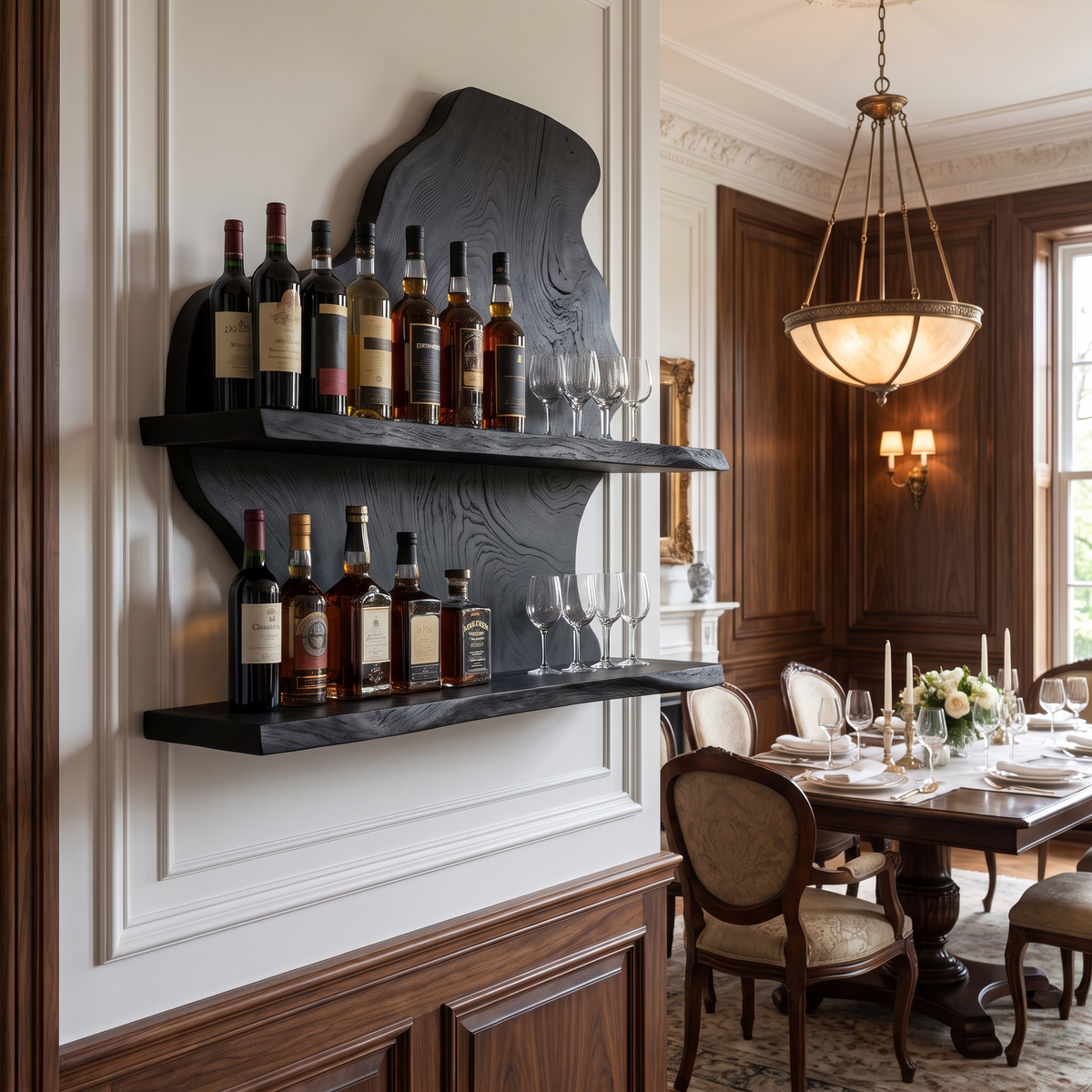 Live Edge Slab Floating Wine Shelf with Two Oversized Ledges - Image 7