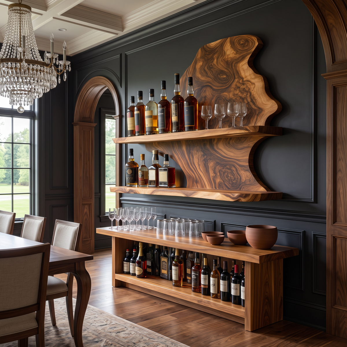 Live Edge Slab Floating Wine Shelf with Two Oversized Ledges - Image 5