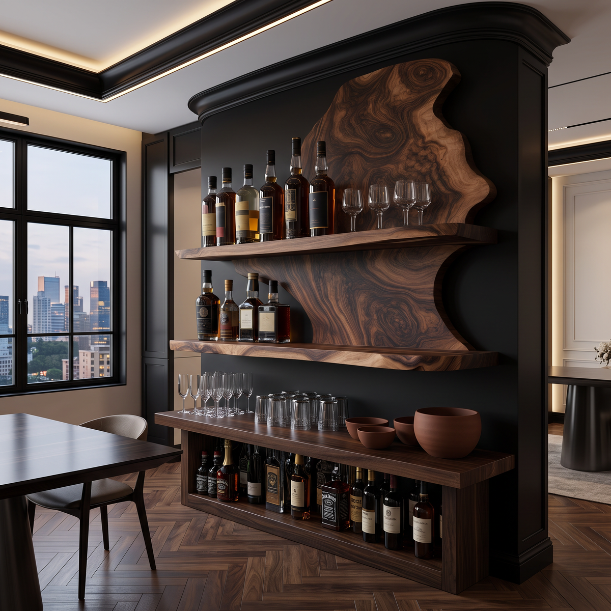 Live Edge Slab Floating Wine Shelf with Two Oversized Ledges - Image 6