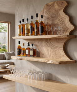 Alternative view of Live Edge Slab Floating Wine Shelf with Two Oversized Ledges