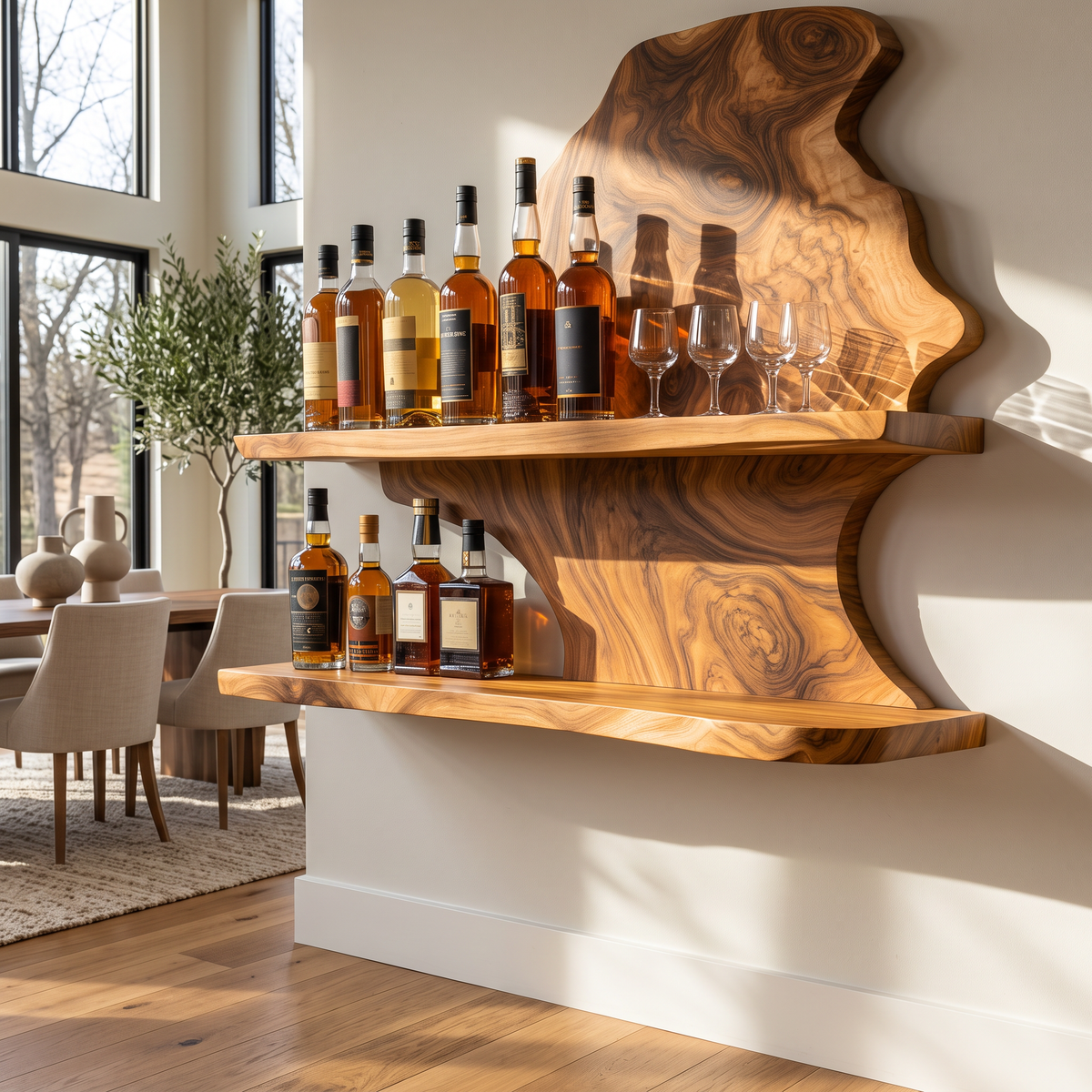 Live Edge Slab Floating Wine Shelf with Two Oversized Ledges - Image 3