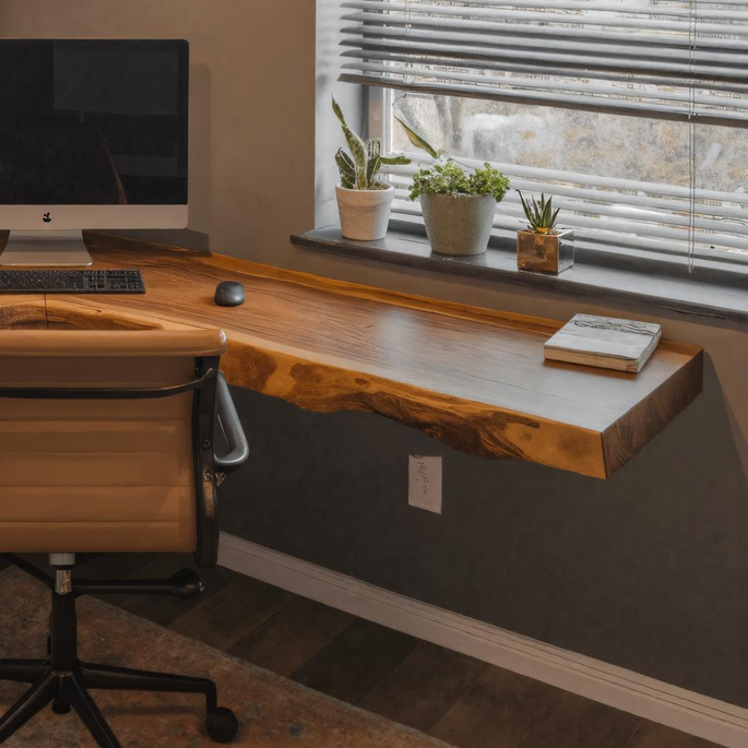Floating Live Edge Solid Wood Corner Desk for Home Office - Image 4