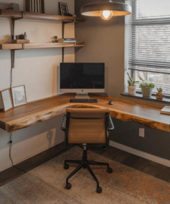 Alternative view of Floating Live Edge Solid Wood Corner Desk for Home Office
