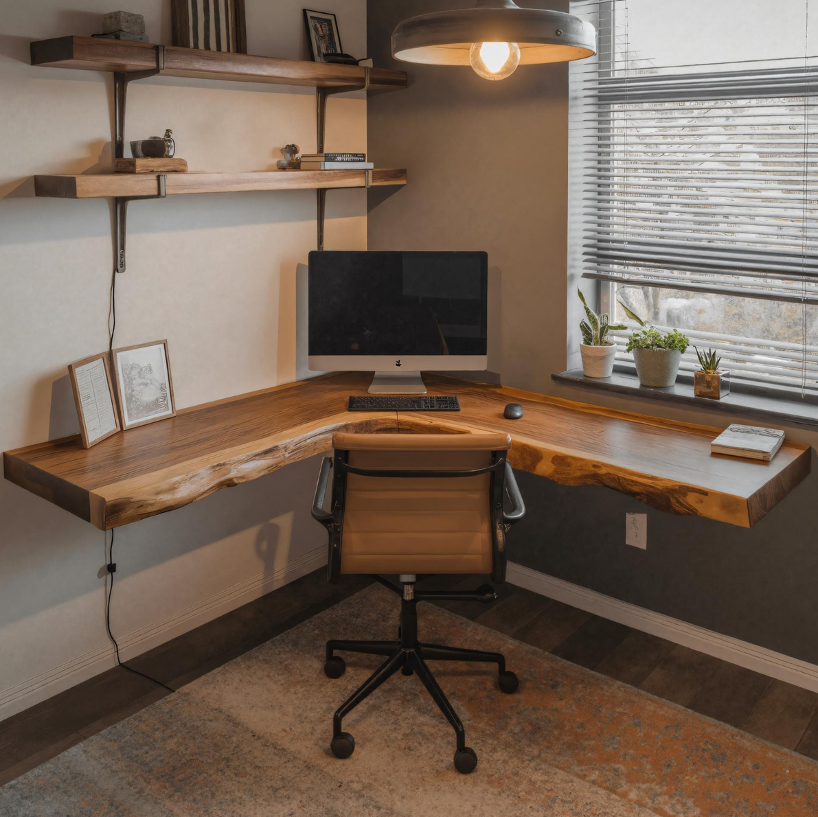 Floating Live Edge Solid Wood Corner Desk for Home Office - Image 2