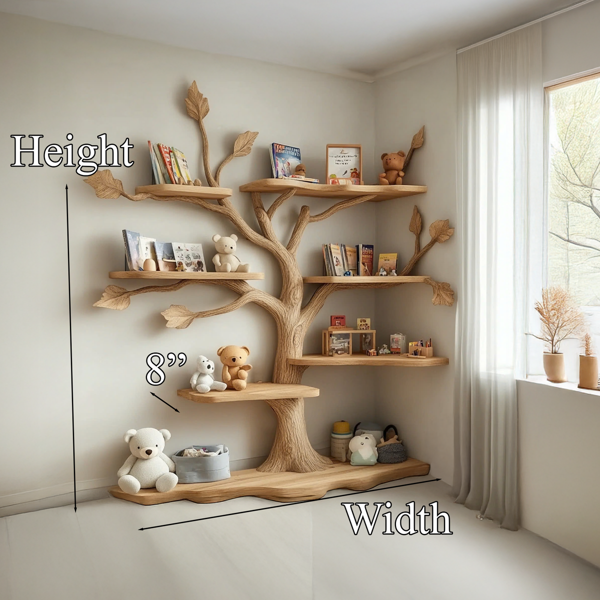 Handmade Natural Wood Tree Bookshelf for Kids and Baby Room - Image 3