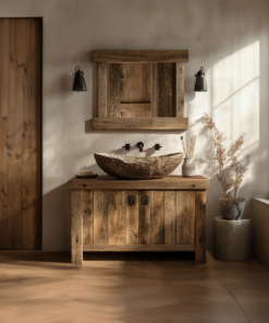 Alternative view of Rustic Live Edge Solid Wood Bathroom Vanity, With or Without Sink