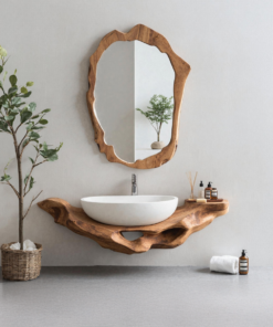 Alternative view of Low-Profile Live Edge Floating Vanity Shelf for Small Bathrooms