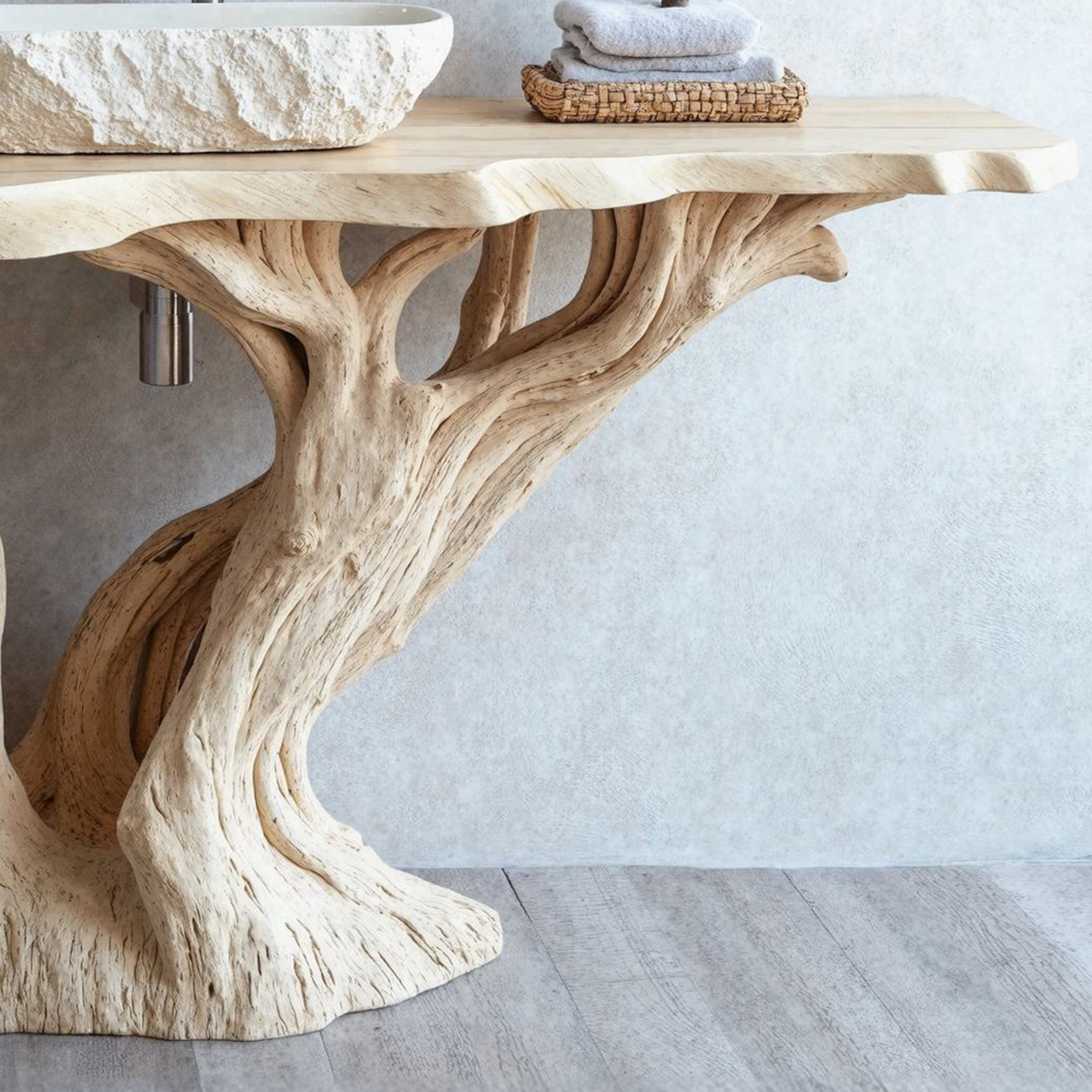 Reclaimed Wood Live Edge Bathroom Vanity Top, Natural Finish - Image 4