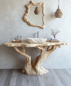 Reclaimed Wood Live Edge Bathroom Vanity Top, Natural Finish