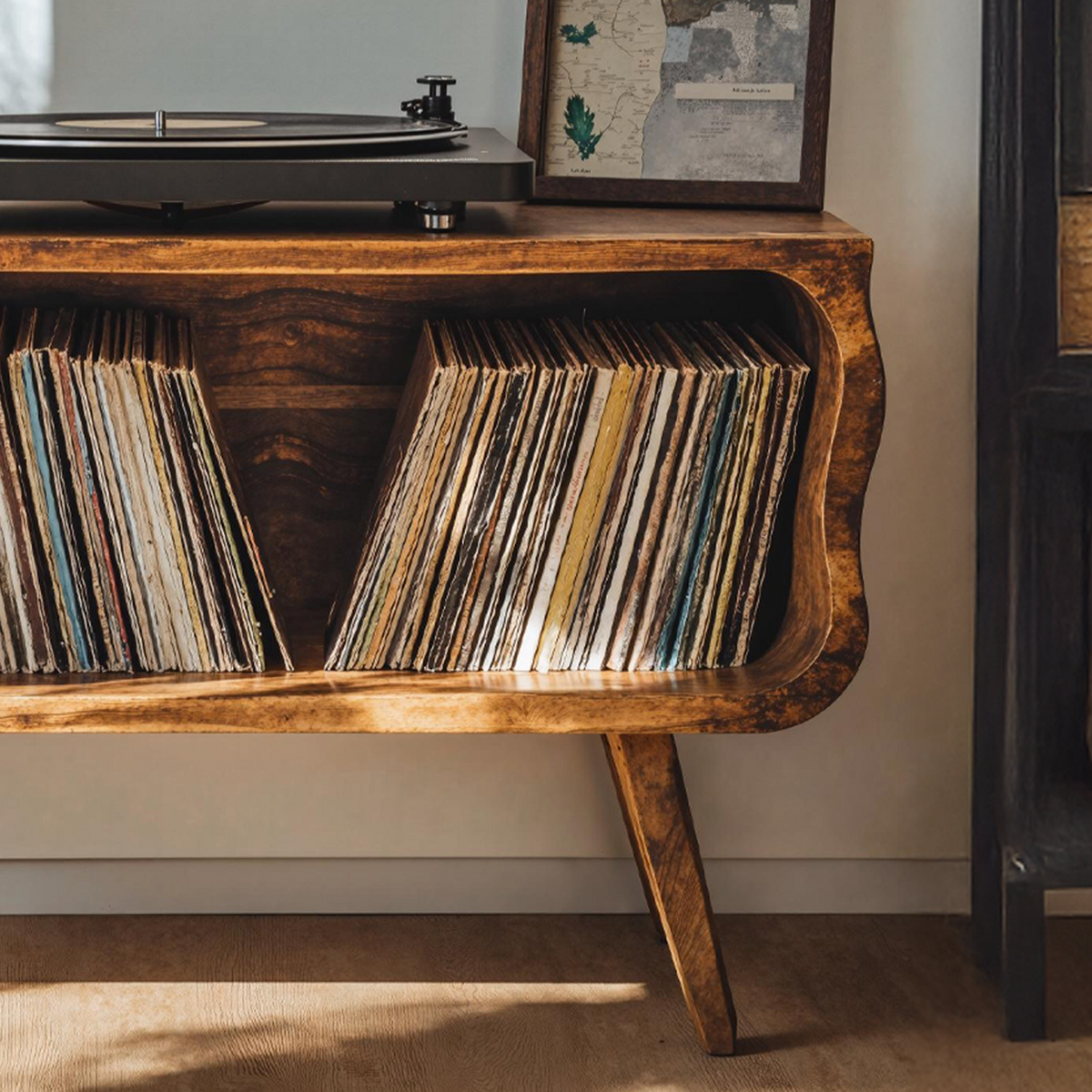 Rustic Natural Wood Record Player Stand in Minimalist Style - Image 4