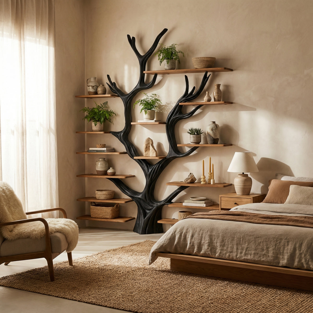 Sculptural Tree-Inspired Wood Bookcase Wall Unit - Image 3