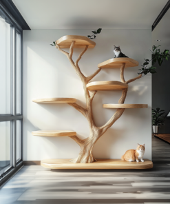 Alternative view of Rustic Natural Wood Cat Tree with Branch Platforms