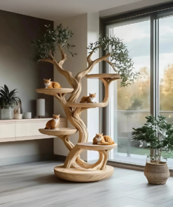 Alternative view of Rustic Solid Wood Cat Tree with Natural Branch Design