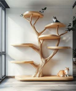 Rustic Natural Wood Cat Tree with Branch Platforms