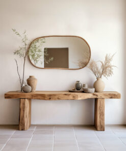 Live Edge Solid Wood Console Side Table in Modern Brown Finish