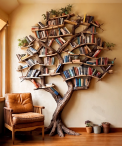 Carved Solid Wood Tree Branch Bookshelf for Feature Walls
