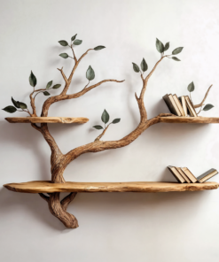 Compact Wood Tree Branch Floating Bookcase for Small Walls