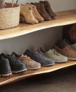 Alternative view of Narrow Solid Wood Entryway Shoe Rack Bench with Live Edge