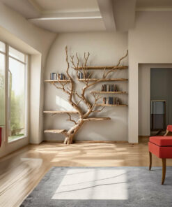 Alternative view of Tree Branch Wall-Mounted Floating Bookshelf in Solid Wood