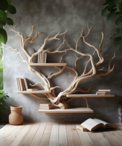 Alternative view of Rustic Driftwood Tree Wall Bookshelf for Home Office