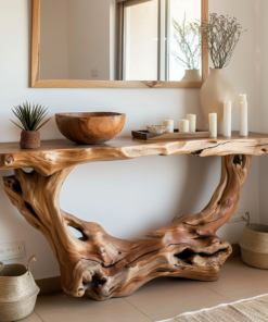 Alternative view of Narrow Solid Wood Console Table in Brown for Hallway or Entry