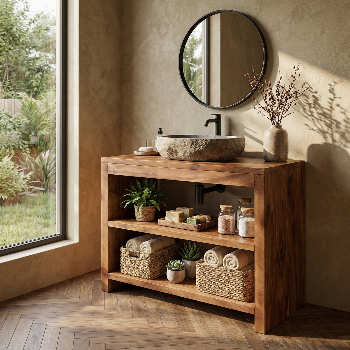 Custom Live Edge Wood Bathroom Vanity Cabinet, With or Without Sink - Image 3