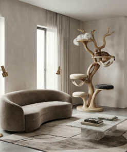 Alternative view of Large Handmade Wooden Cat Climbing Tree in Modern Style