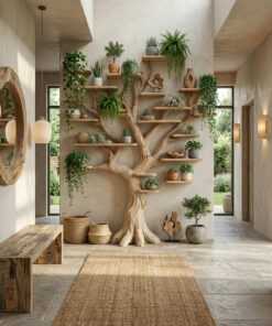 Alternative view of Tree Branch Floating Bookshelf with Natural Wood Shelves