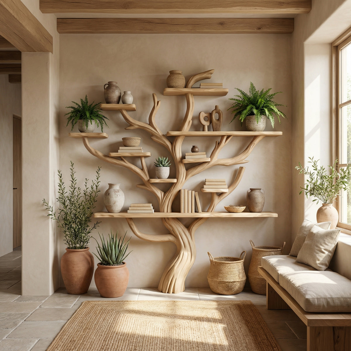 Wall Mounted Tree Branch Corner Bookshelf in Natural Wood - Image 5