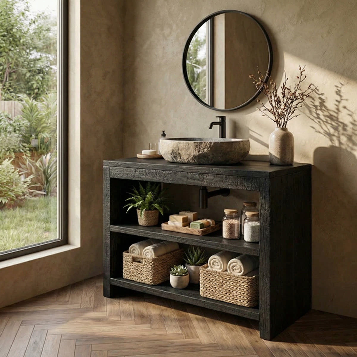 Custom Live Edge Wood Bathroom Vanity Cabinet, With or Without Sink - Image 4