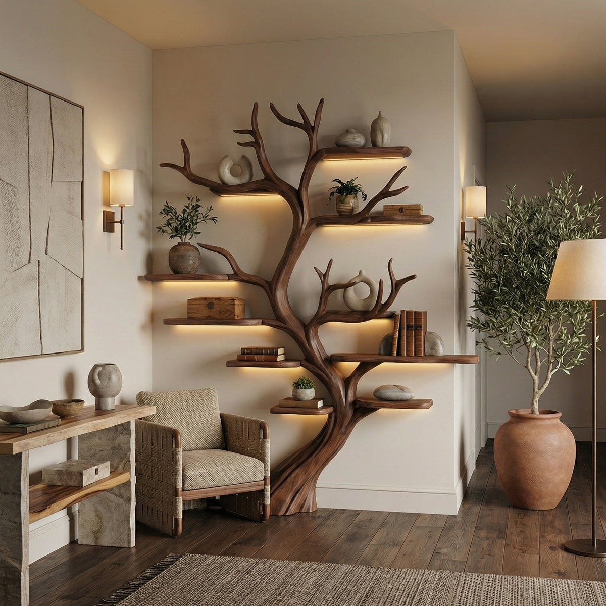 Driftwood-Style Tree Branch Wall Shelf in Rustic Solid Wood - Image 3