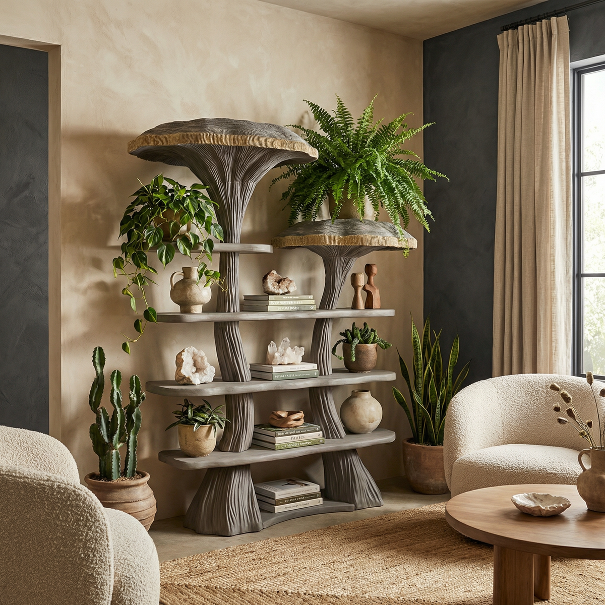 Mushroom Tree Branch Floating Bookshelf in Natural Wood - Image 8