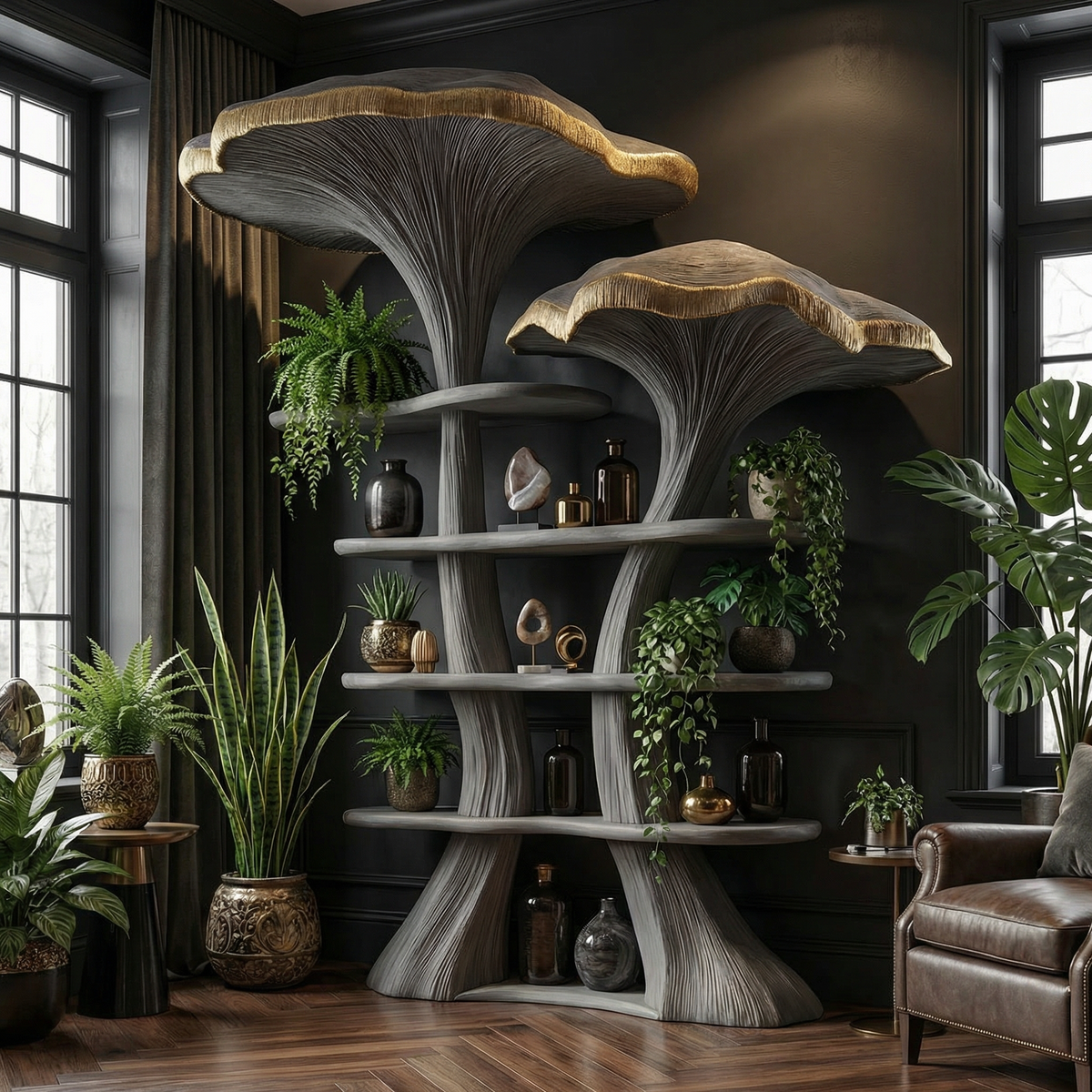 Mushroom Tree Branch Floating Bookshelf in Natural Wood - Image 3