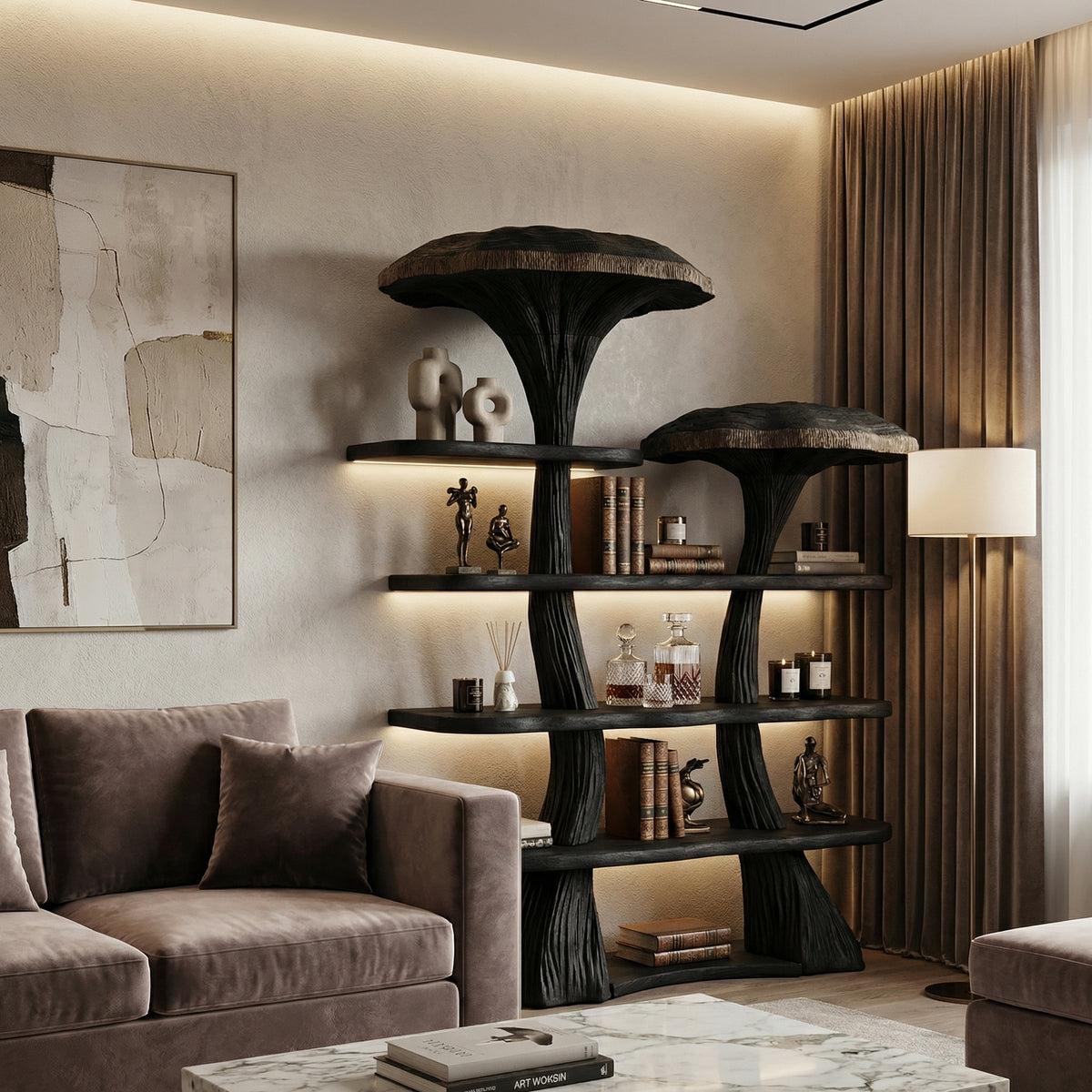 Mushroom Tree Branch Floating Bookshelf in Natural Wood - Image 4