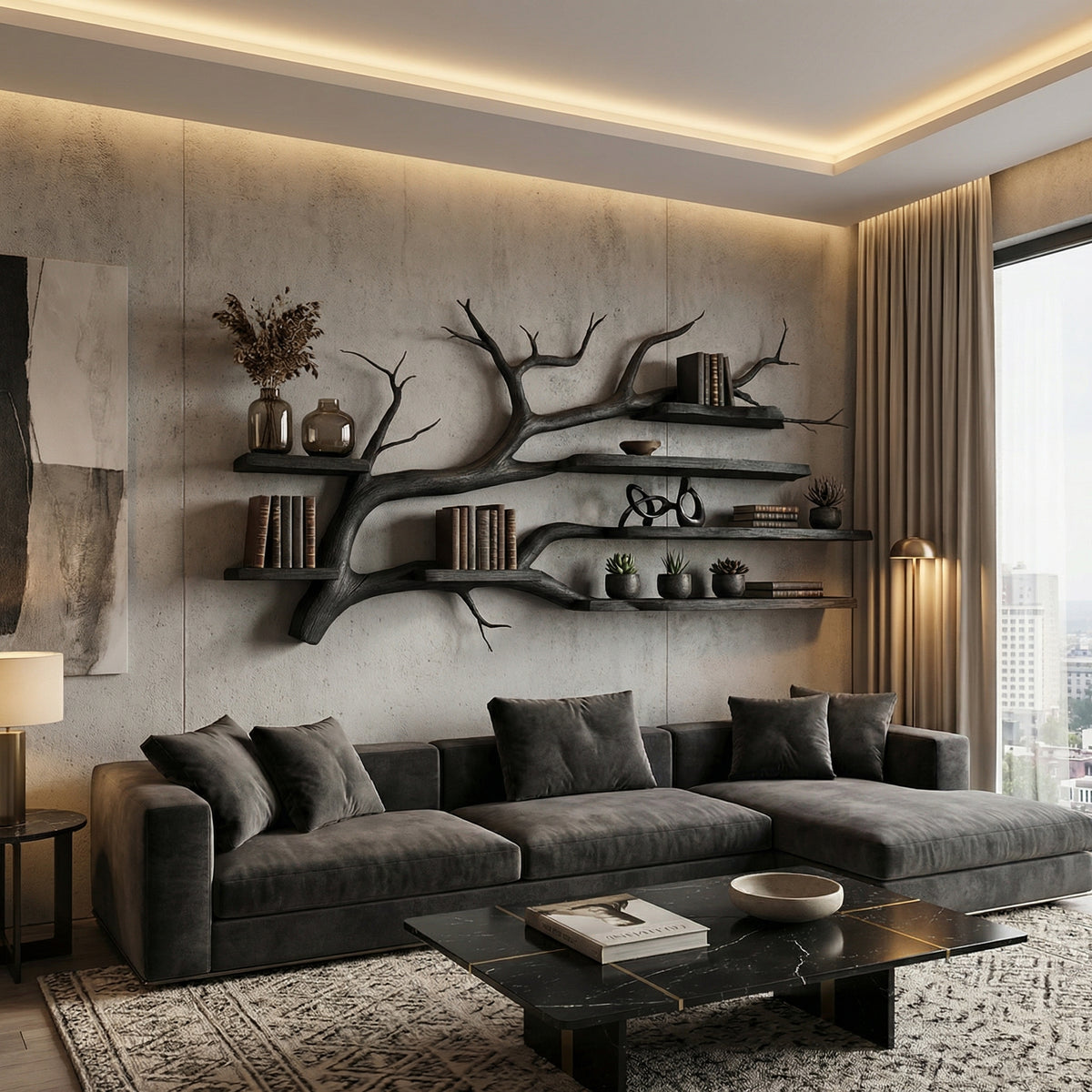 Rustic Tree Branch Floating Wall Shelf for Office or Reading Corner - Image 3