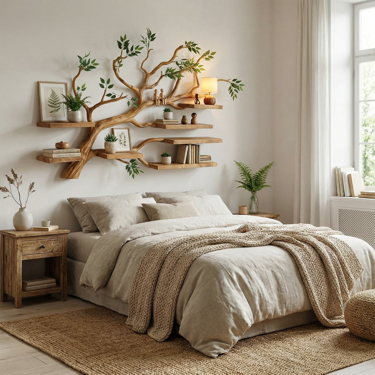 Rustic Tree Branch Floating Wall Shelf for Office or Reading Corner - Image 5