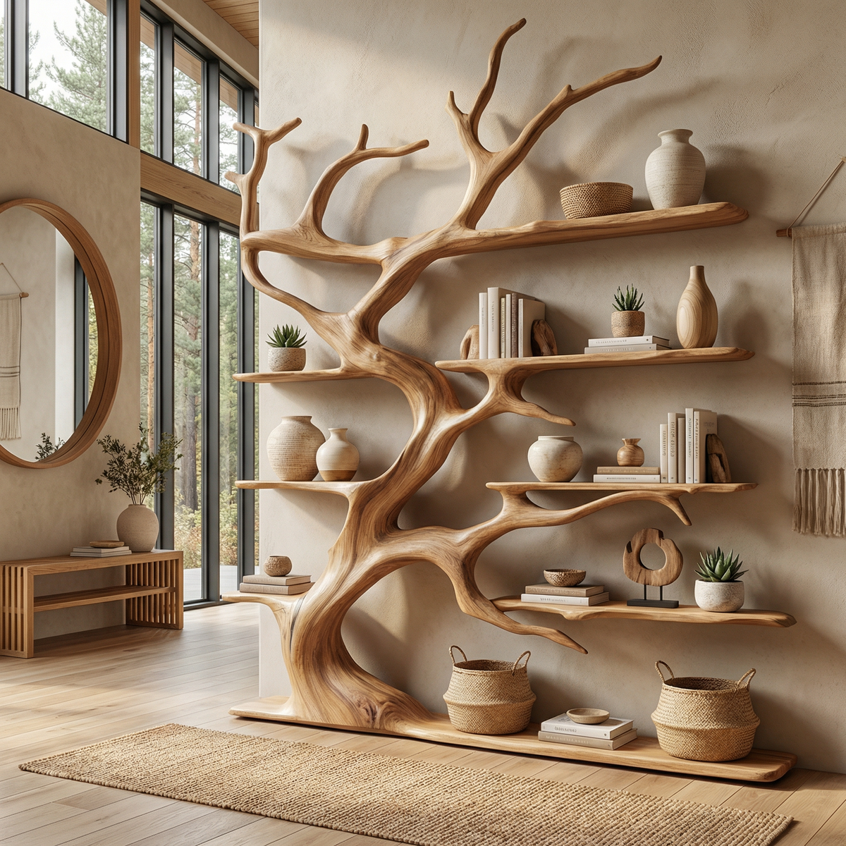 Rustic Tree Branch Bookshelf for Living Room Display - Image 3