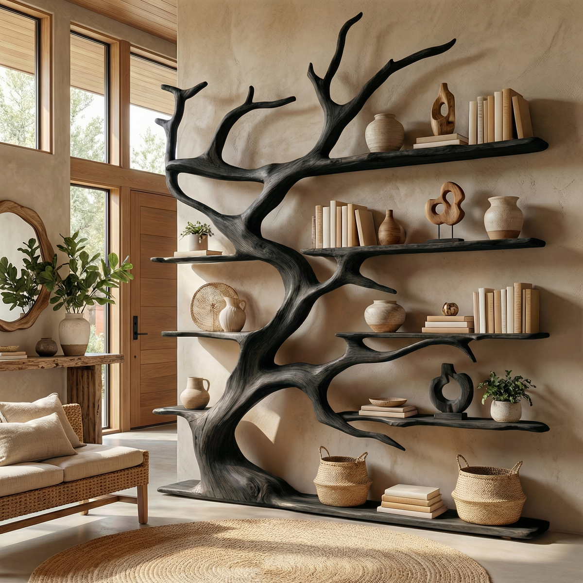 Rustic Tree Branch Bookshelf for Living Room Display - Image 5