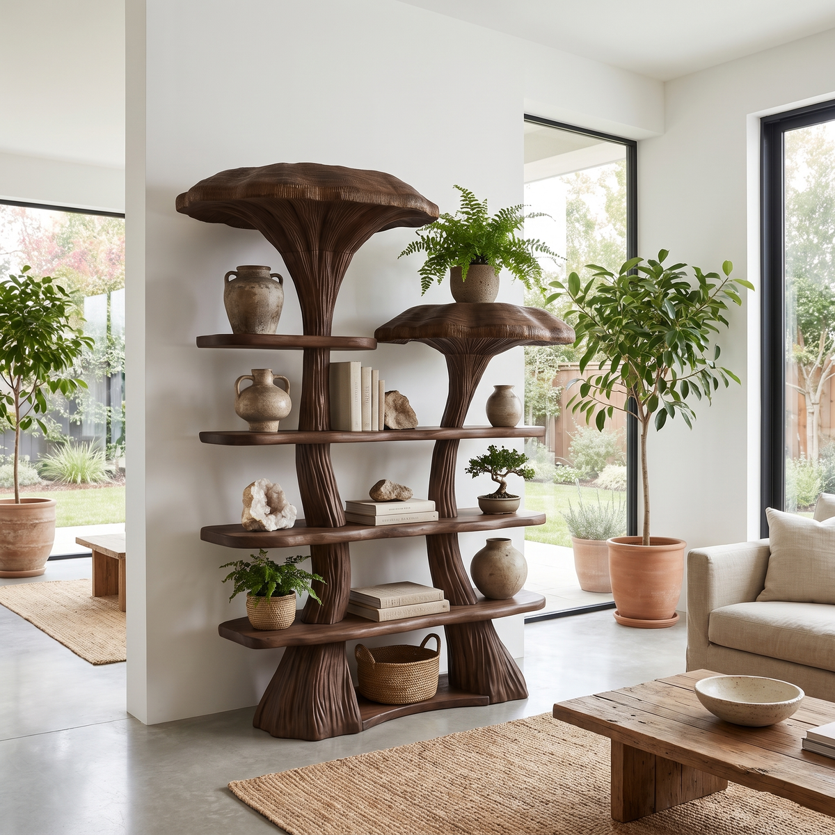 Mushroom Tree Branch Floating Bookshelf in Natural Wood - Image 7