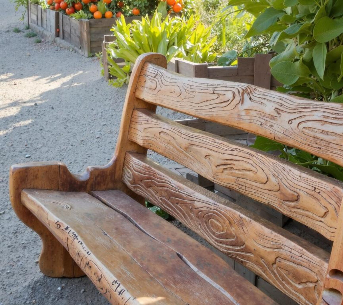 Rustic Solid Log Wood Garden Bench with Backrest for Patio - Image 3
