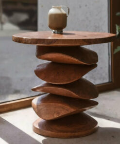 Sculptural Solid Wood Side Table for Living Room or Balcony