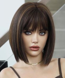 Brown Bob Wig With Bangs BE99
