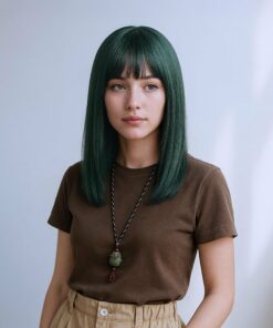 Emerald Green Straight Wig With Bangs BE67