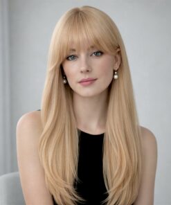 Light Blonde Long Straight Wig With Bangs BE85