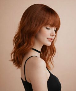 Auburn Wavy Wig With Bangs BE92